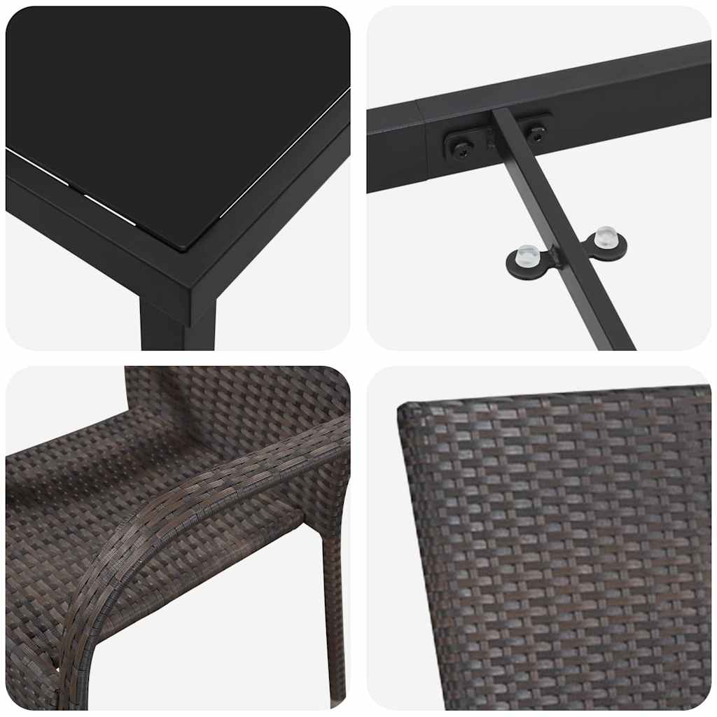 Vrtni set za objed 7 pcs Smeđa Čelik s prahom premazan