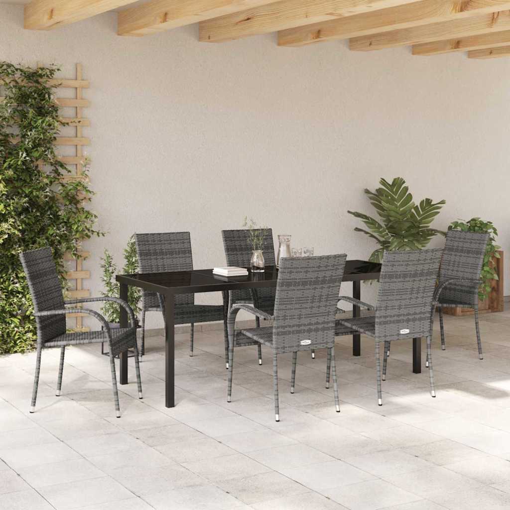 Vrtni set za objed 7 pcs Siva Čelik s prahom premazan