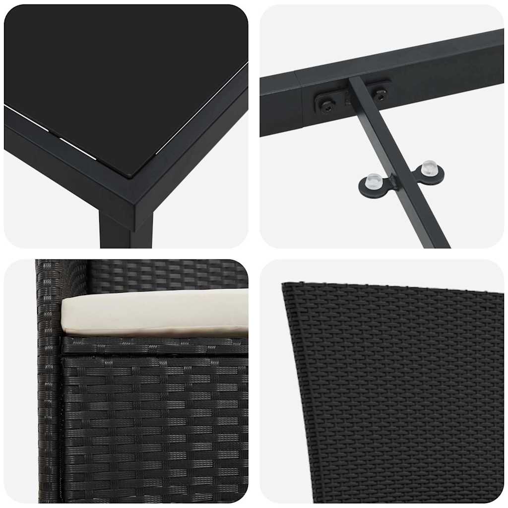 Vrtni set za objed 7 pcs Crna Čelik s prahom premazan