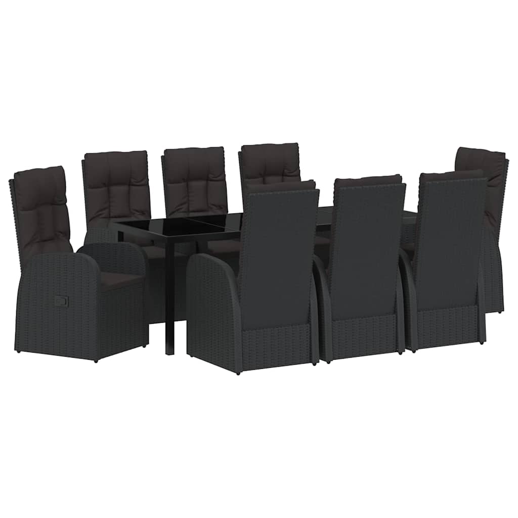 Vrtni set za objed s jastukom 9 pcs Crna poliratan