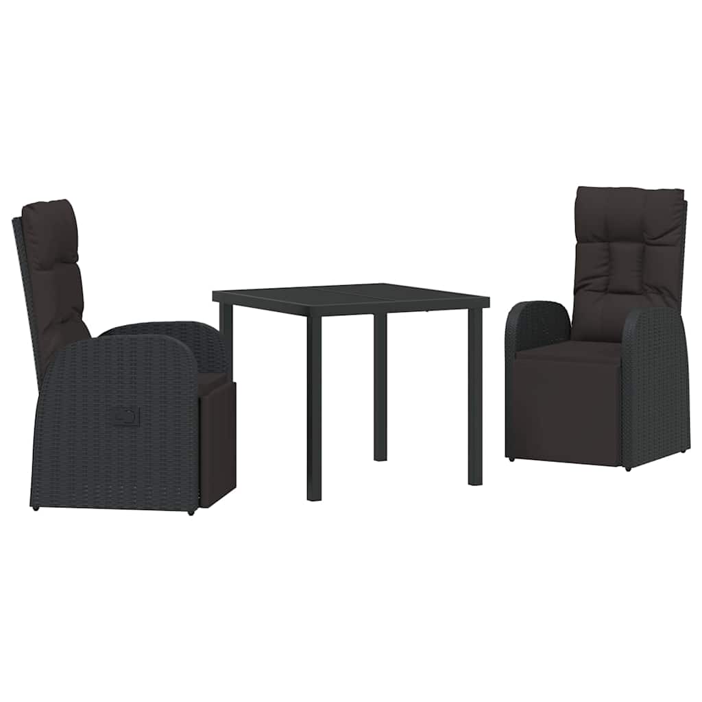 Vrtni set za objed s jastukom 3 pcs Crna poliratan