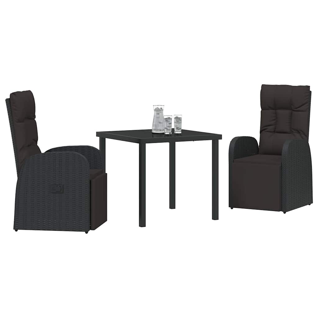 Vrtni set za objed s jastukom 3 pcs Crna poliratan