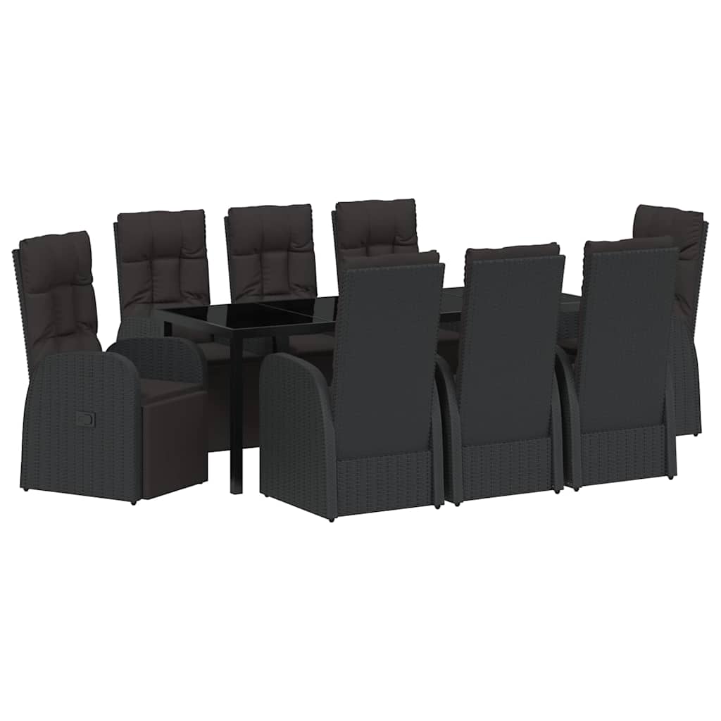 Vrtni set za objed s jastukom 9 pcs Crna poliratan