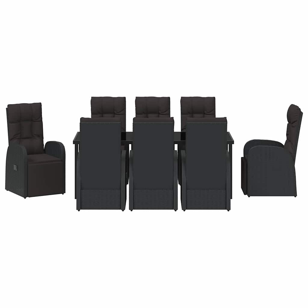 Vrtni set za objed s jastukom 9 pcs Crna poliratan