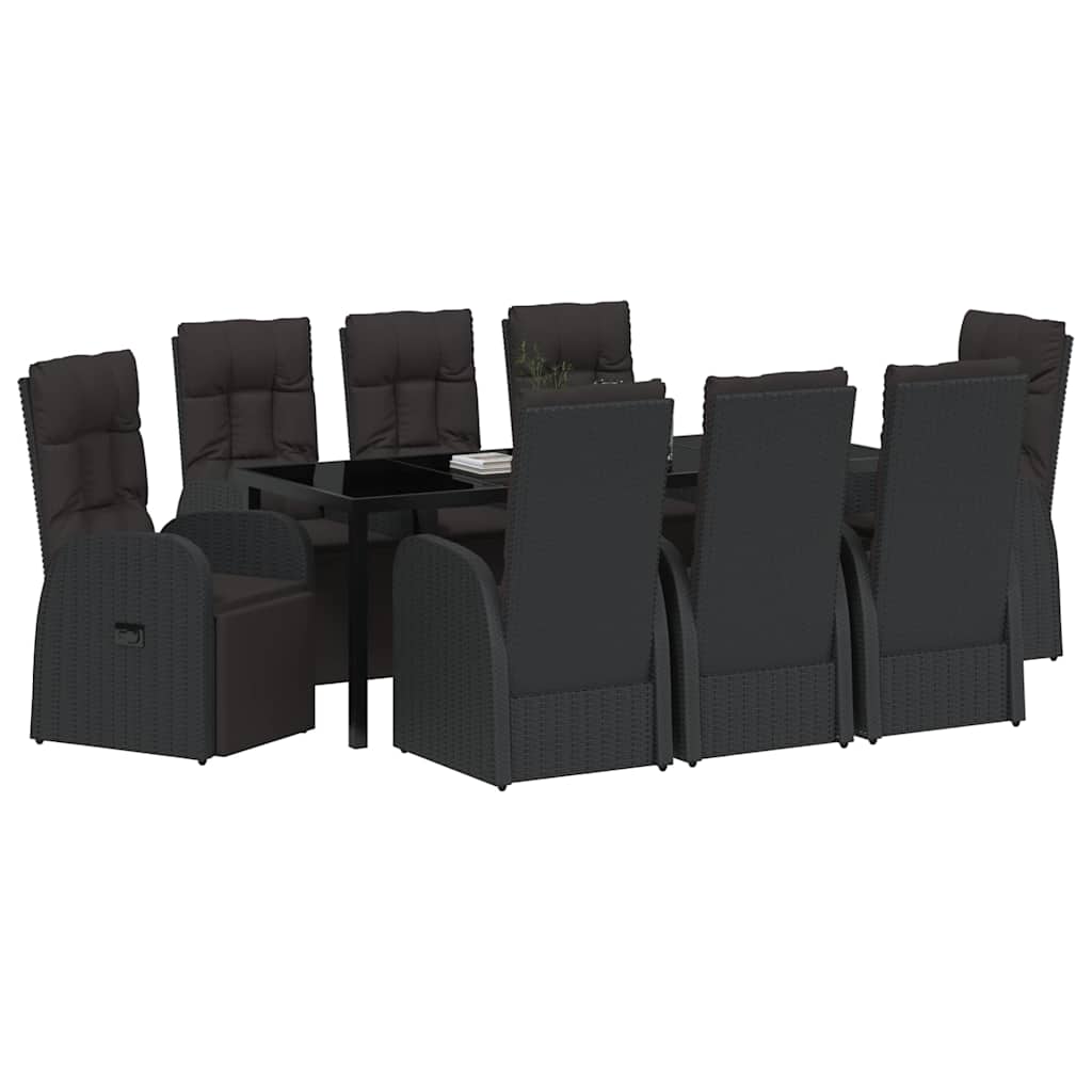 Vrtni set za objed s jastukom 9 pcs Crna poliratan