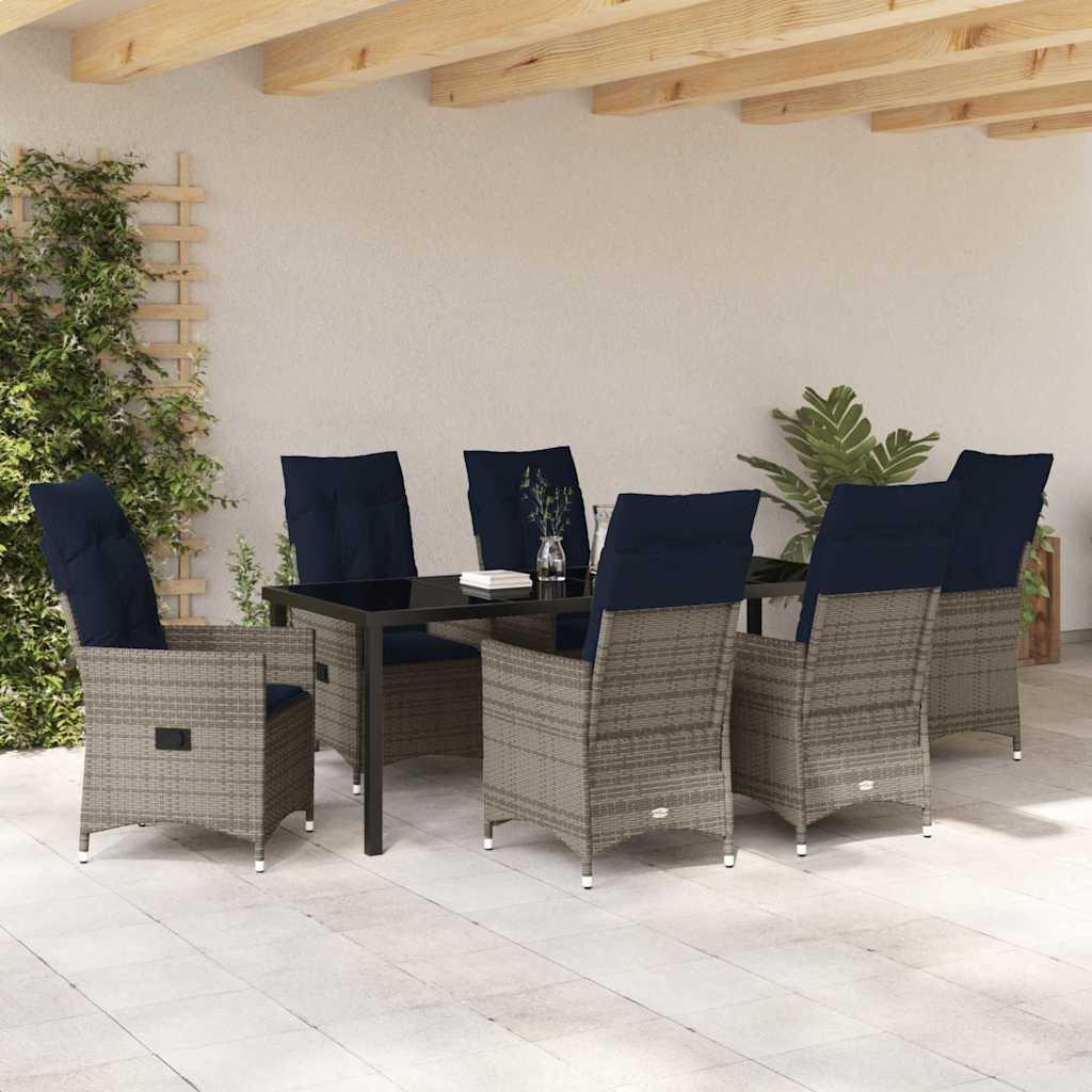 Set stola i stolica s jastukom 7 pcs Siva PE ratan