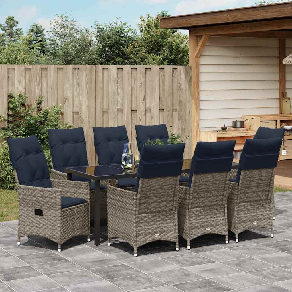 Set stola i stolica s jastukom 9 pcs Siva PE ratan