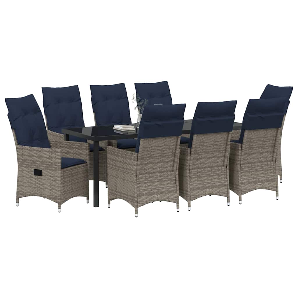 Set stola i stolica s jastukom 9 pcs Siva PE ratan