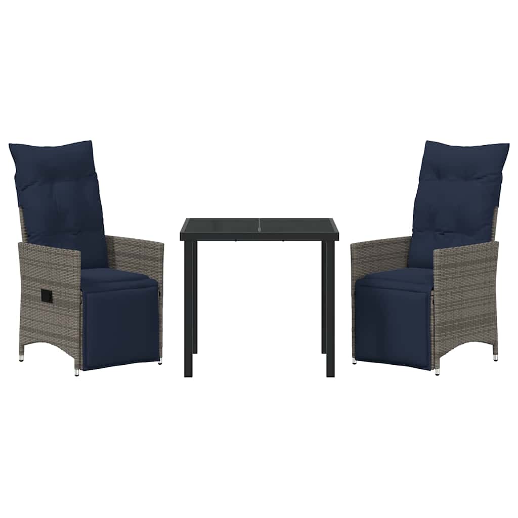 Set stola i stolica s jastukom 3 pcs Siva PE ratan