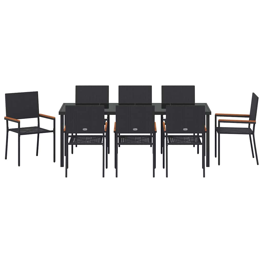 Vrtni set za objed s jastukom 9 pcs Crna poliratan