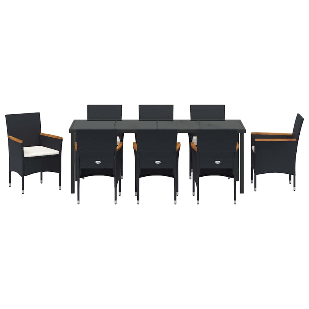 Vrtni set za objed s jastukom 9 pcs Crna poliratan