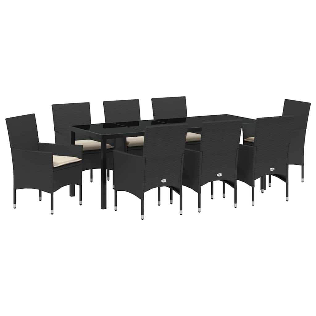Vrtni set za objed s jastukom 9 pcs Crna poliratan