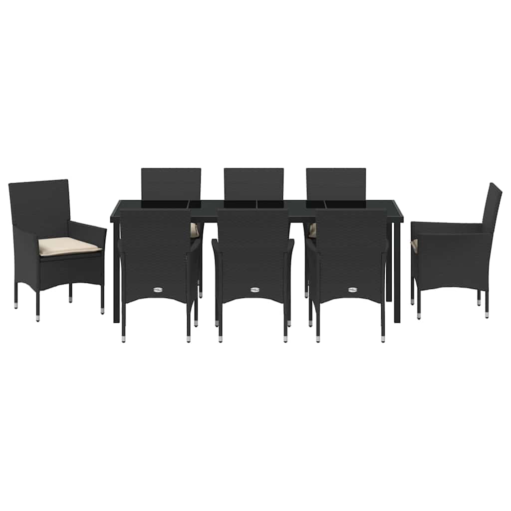 Vrtni set za objed s jastukom 9 pcs Crna poliratan