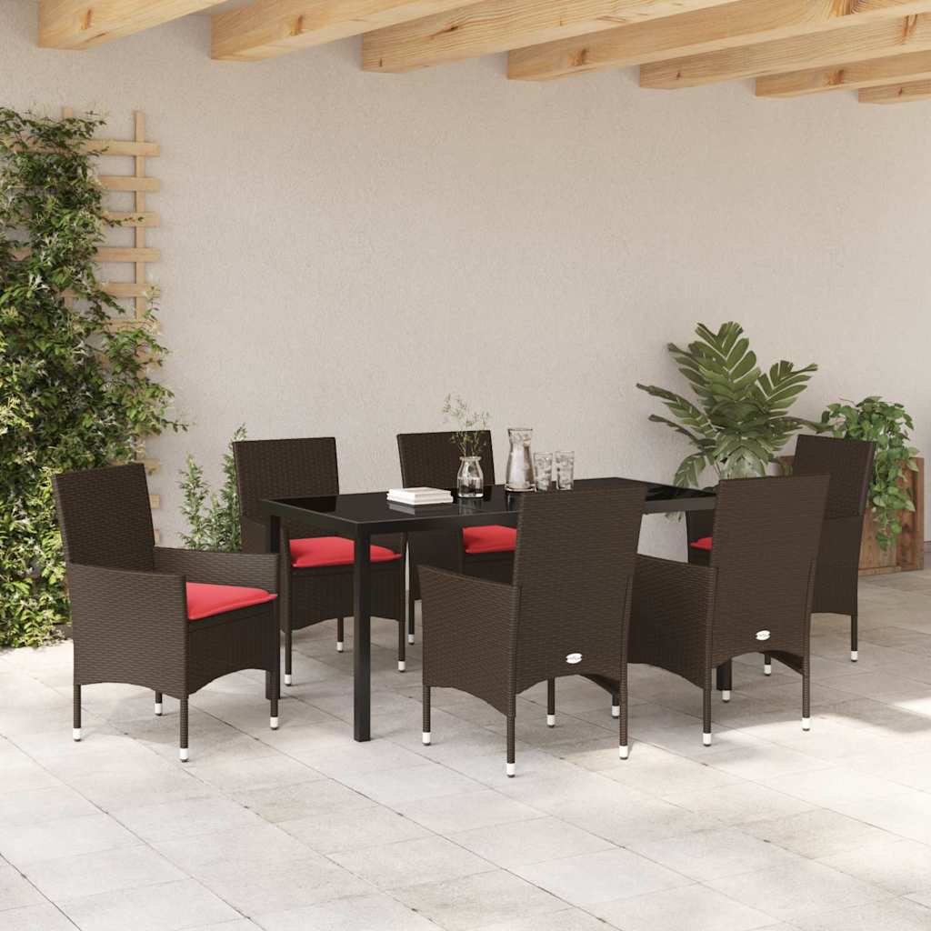 Set stola i stolica s jastukom 7 pcs Smeđa PE ratan
