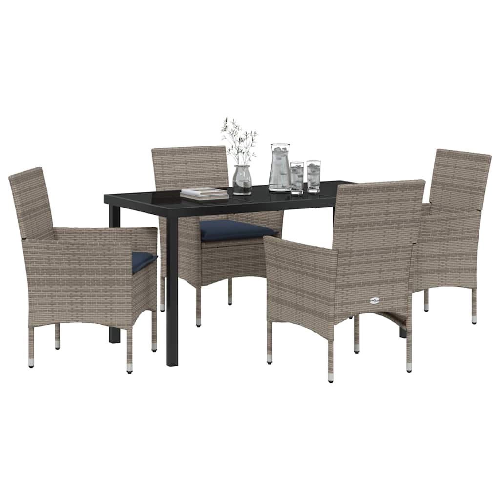 Set stola i stolica s jastukom 5 pcs Siva PE ratan