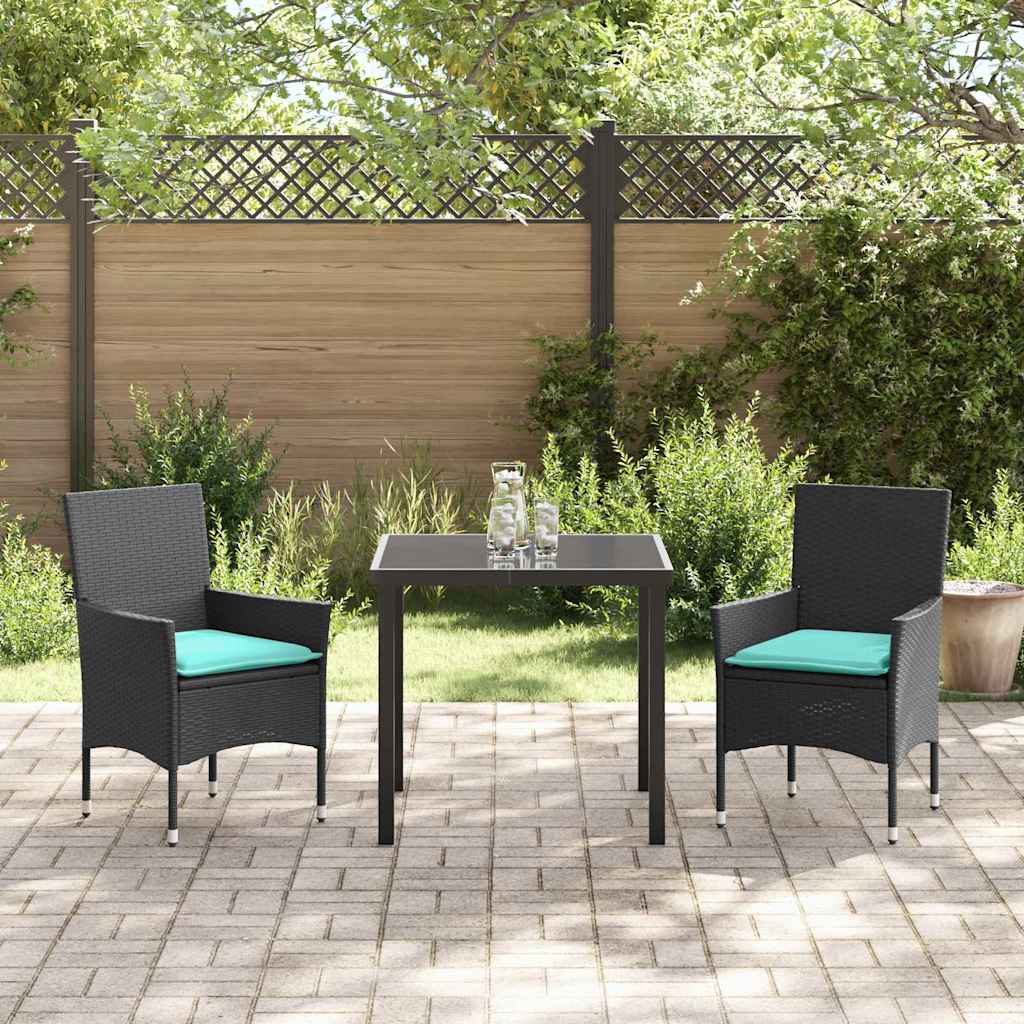 Set stola i stolica s jastukom 3 pcs Crna PE ratan