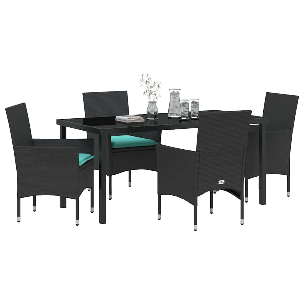 Set stola i stolica s jastukom 5 pcs Crna PE ratan
