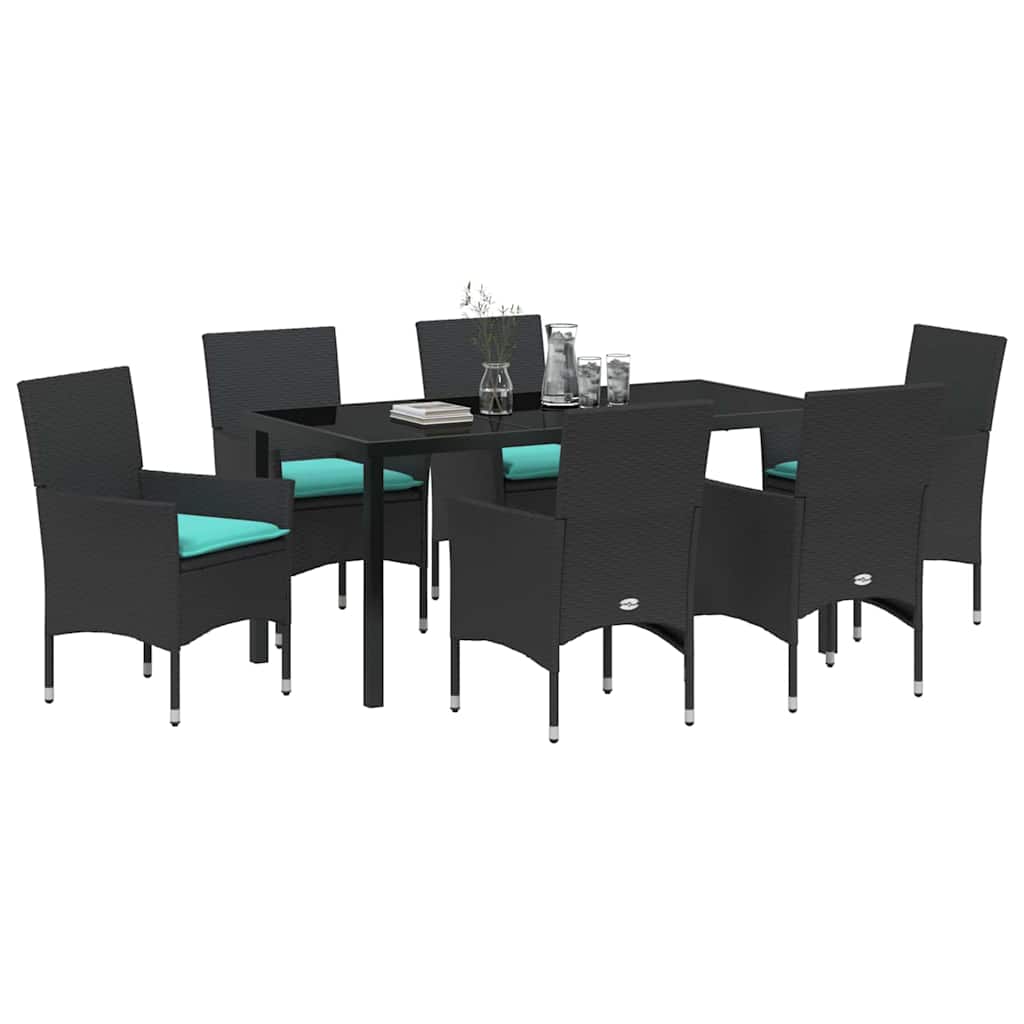 Set stola i stolica s jastukom 7 pcs Crna PE ratan
