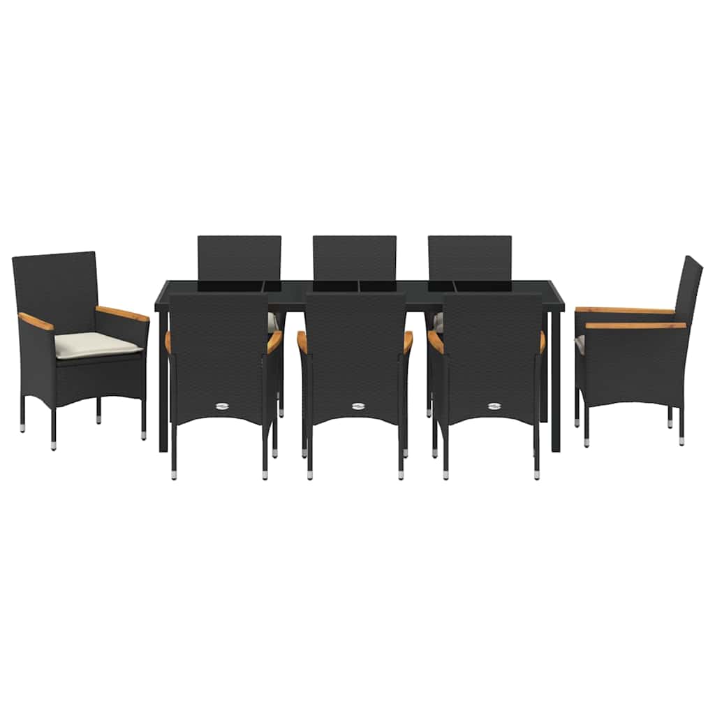 Vrtni set za objed s jastukom 9 pcs Crna poliratan