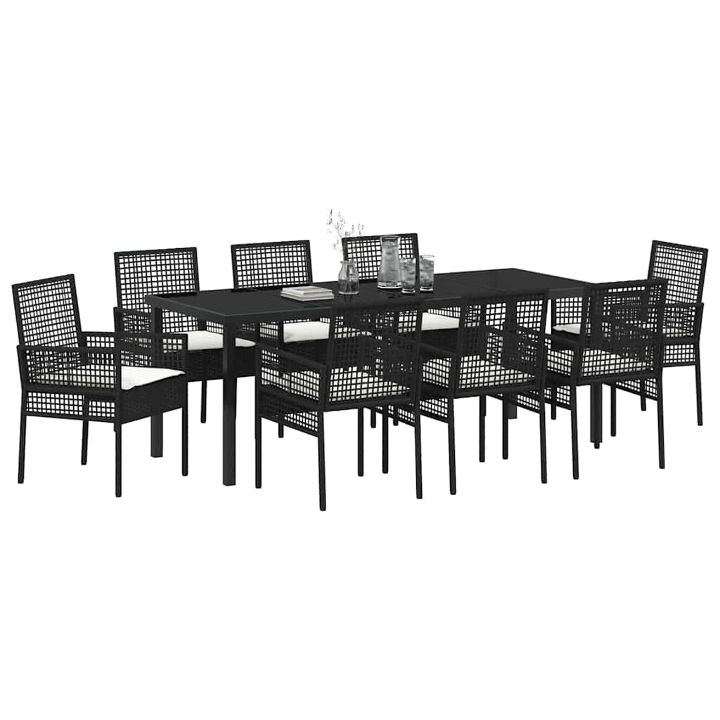 Vrtni set za objed s jastukom 9 pcs Crna poliratan
