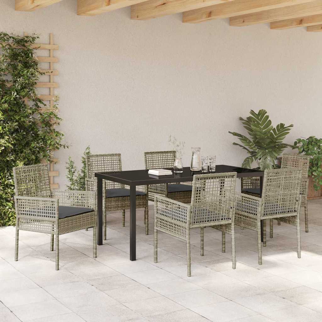 Vrtni set za objed s jastukom 7 pcs Svijetlo siva poliratan