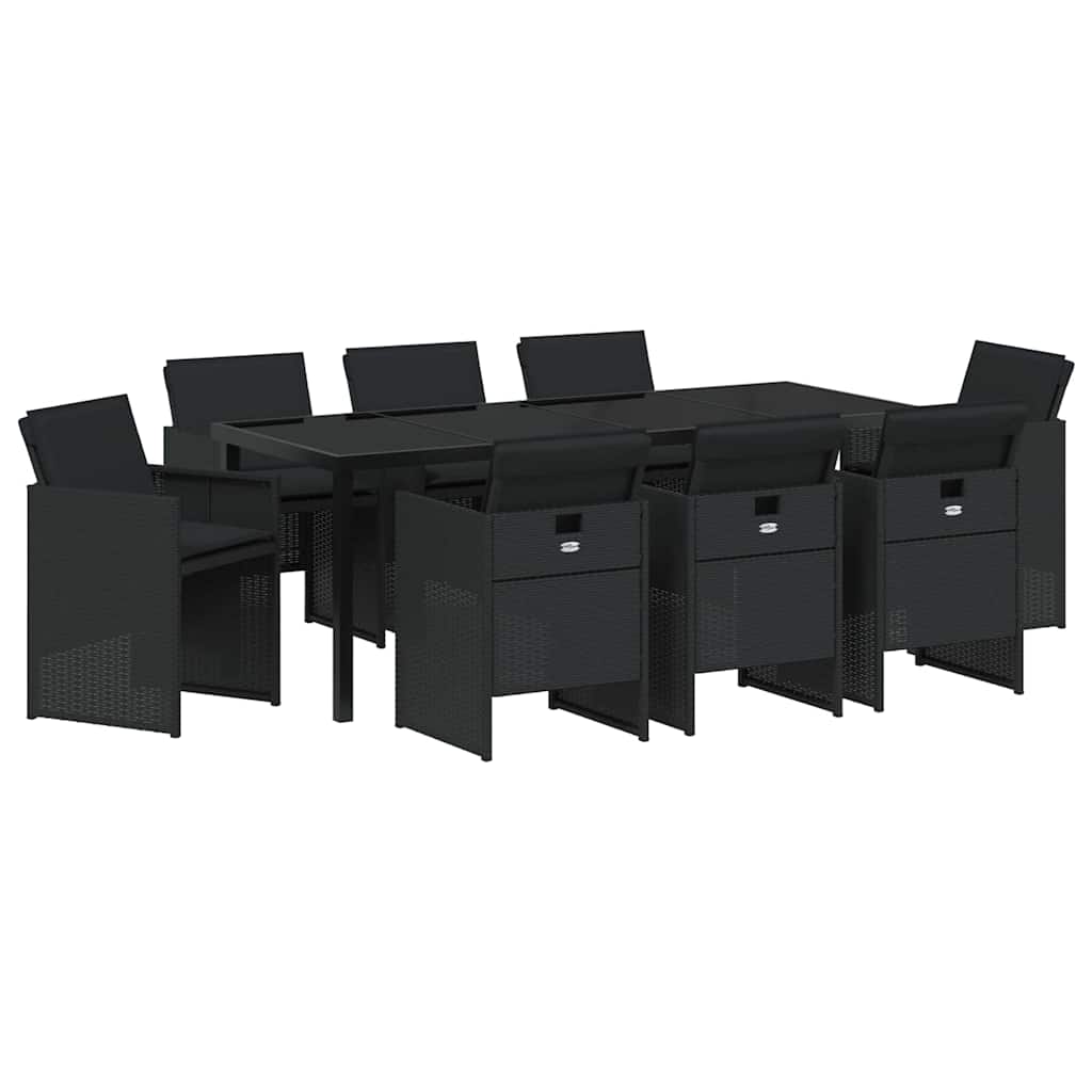 Vrtni set za objed s jastukom 9 pcs Crna poliratan