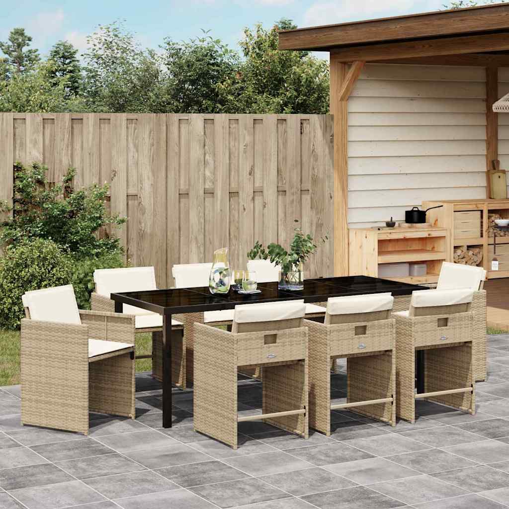 Vrtni set za objed s jastukom 9 pcs Bež poliratan
