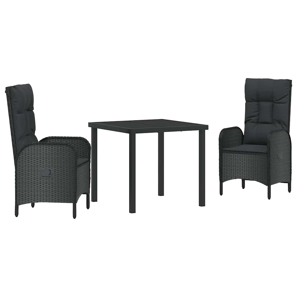 Vrtni set za objed s jastukom 3 pcs Crna poliratan