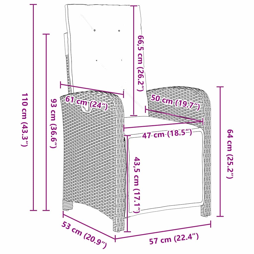 Vrtni set za objed s jastukom 7 pcs Svijetlo siva poliratan