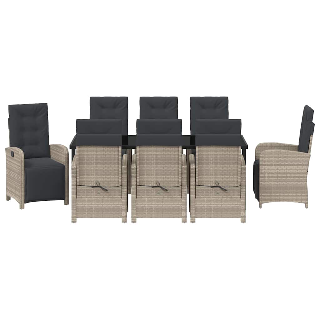 Vrtni set za objed s jastukom 9 pcs Svijetlo siva poliratan