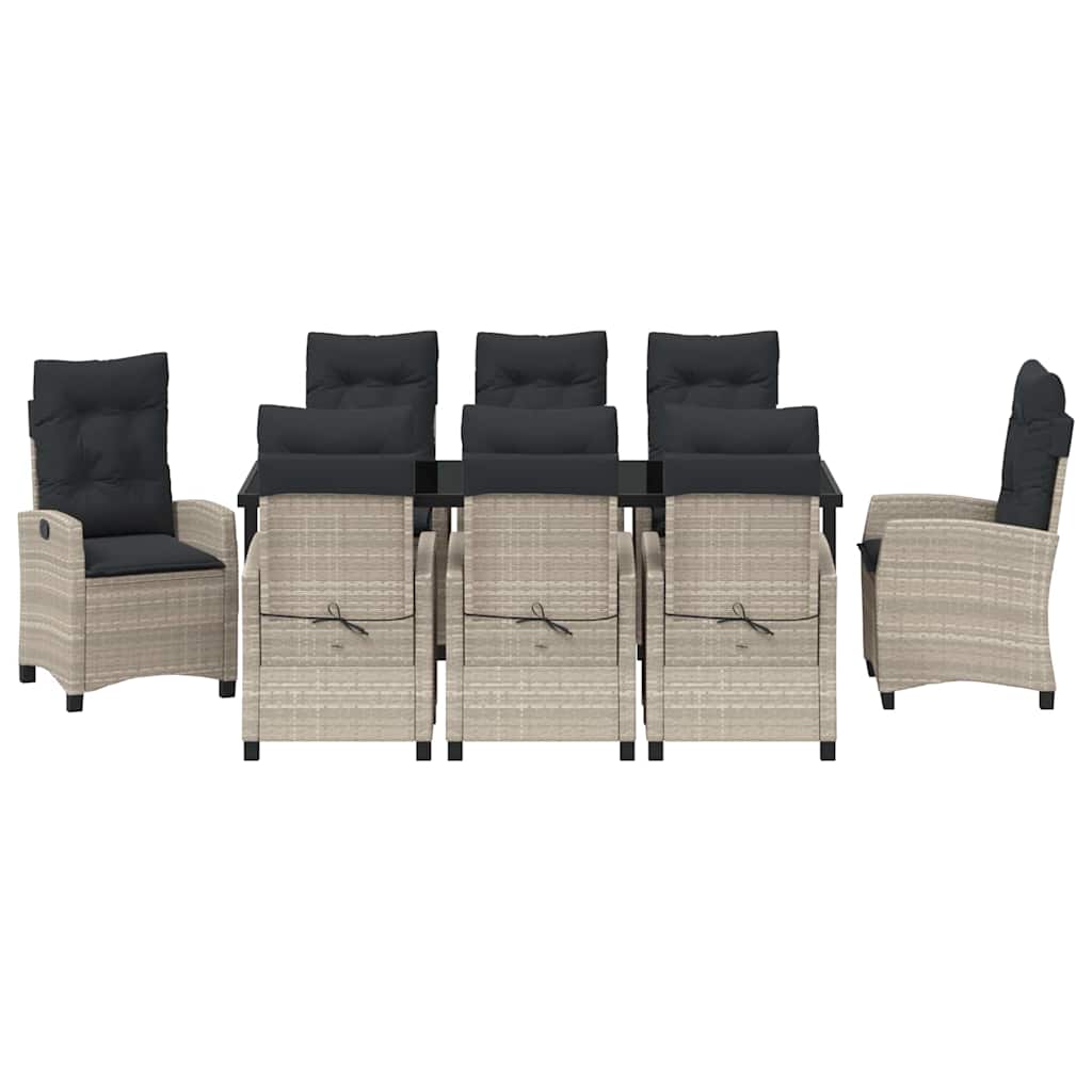 Vrtni set za objed s jastukom 9 pcs Svijetlo siva poliratan