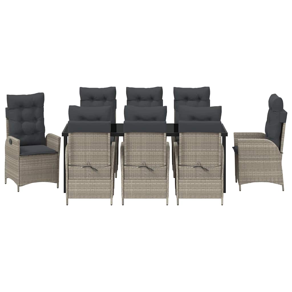Vrtni set za objed s jastukom 9 pcs Svijetlo siva poliratan