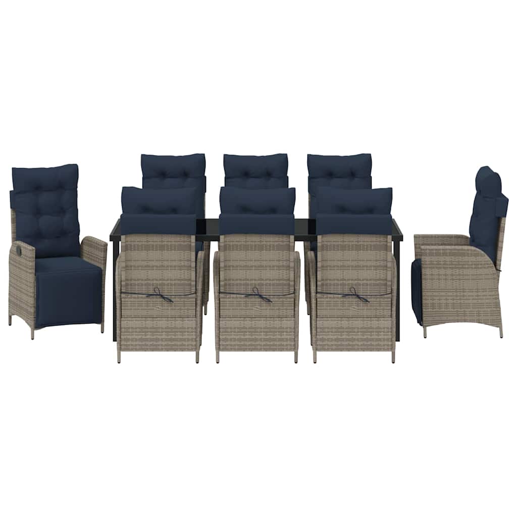 Vrtni set za objed s jastukom 9 pcs Siva i crna Ratan