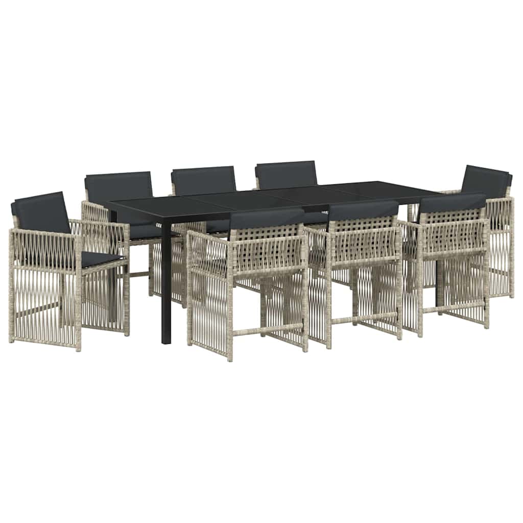 Vrtni set za objed 9 pcs Svijetlo siva Čelik s prahom premazan