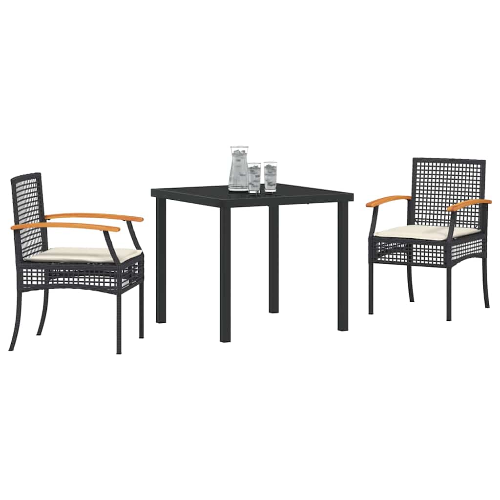 Vrtni set za objed s jastukom 3 pcs Crna Ratan