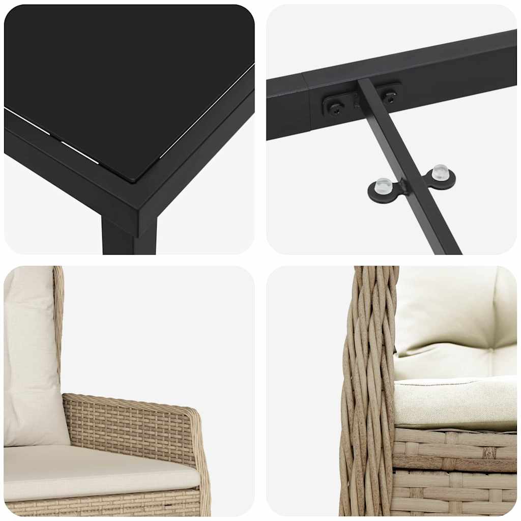 Vrtni set za objed 3 pcs Bež i svijetlo siva poliratan