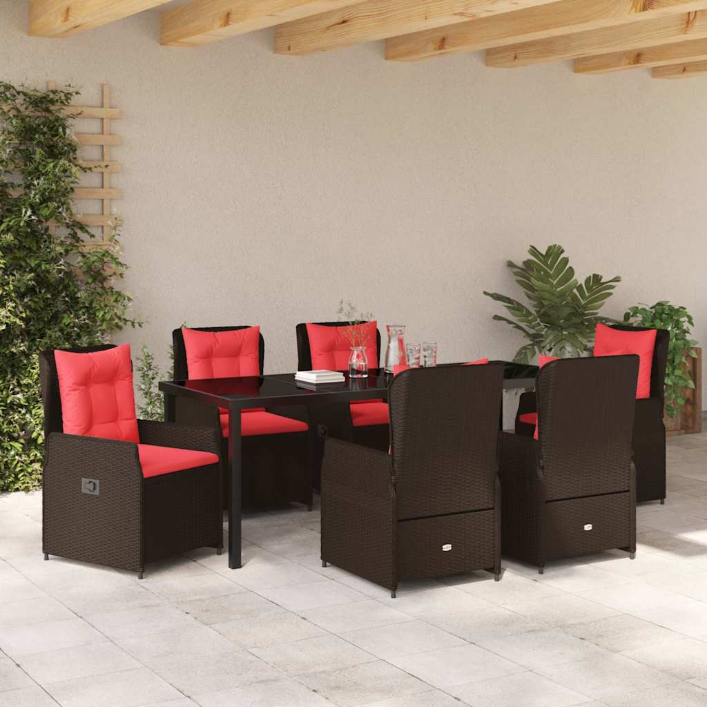 Vrtni set za objed s jastukom 7 pcs Smeđa Poli ratan
