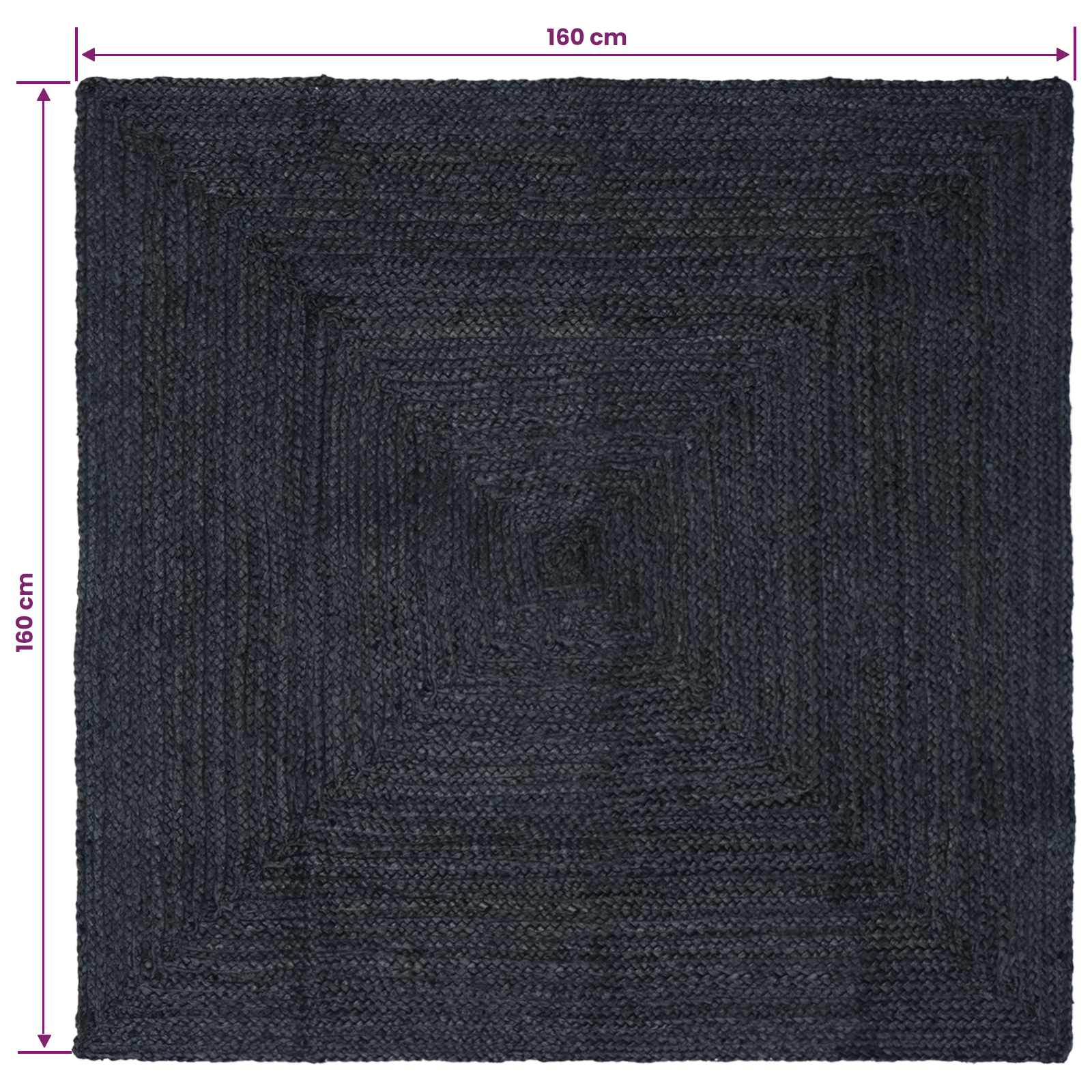 Tepisi za područja Četvrtasti Tamnosiva 160 x 160 cm Juta