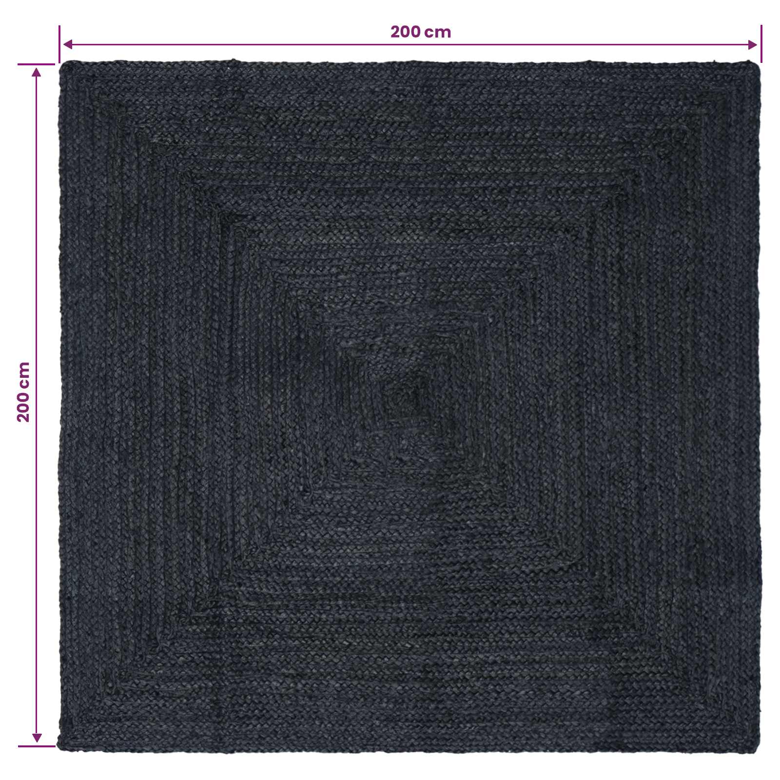 Tepisi za područja Četvrtasti Tamnosiva 200 x 200 cm Juta