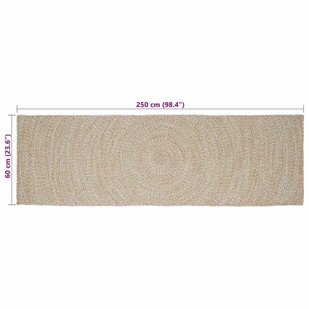Tepisi za područja Prirodna i bijela 60 x 250 cm Juta