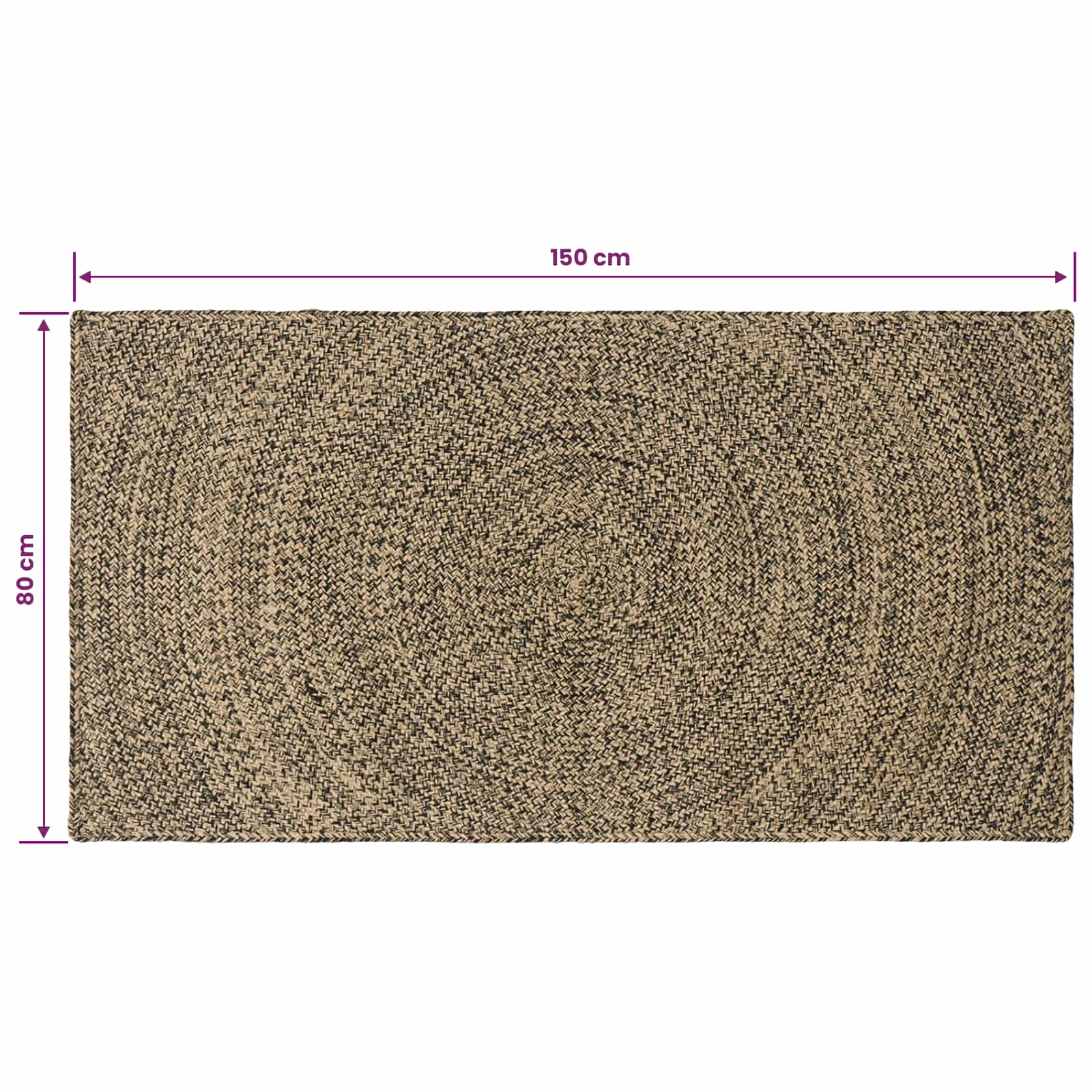 Tepisi za područja Prirodna i crna 80 x 150 cm Juta