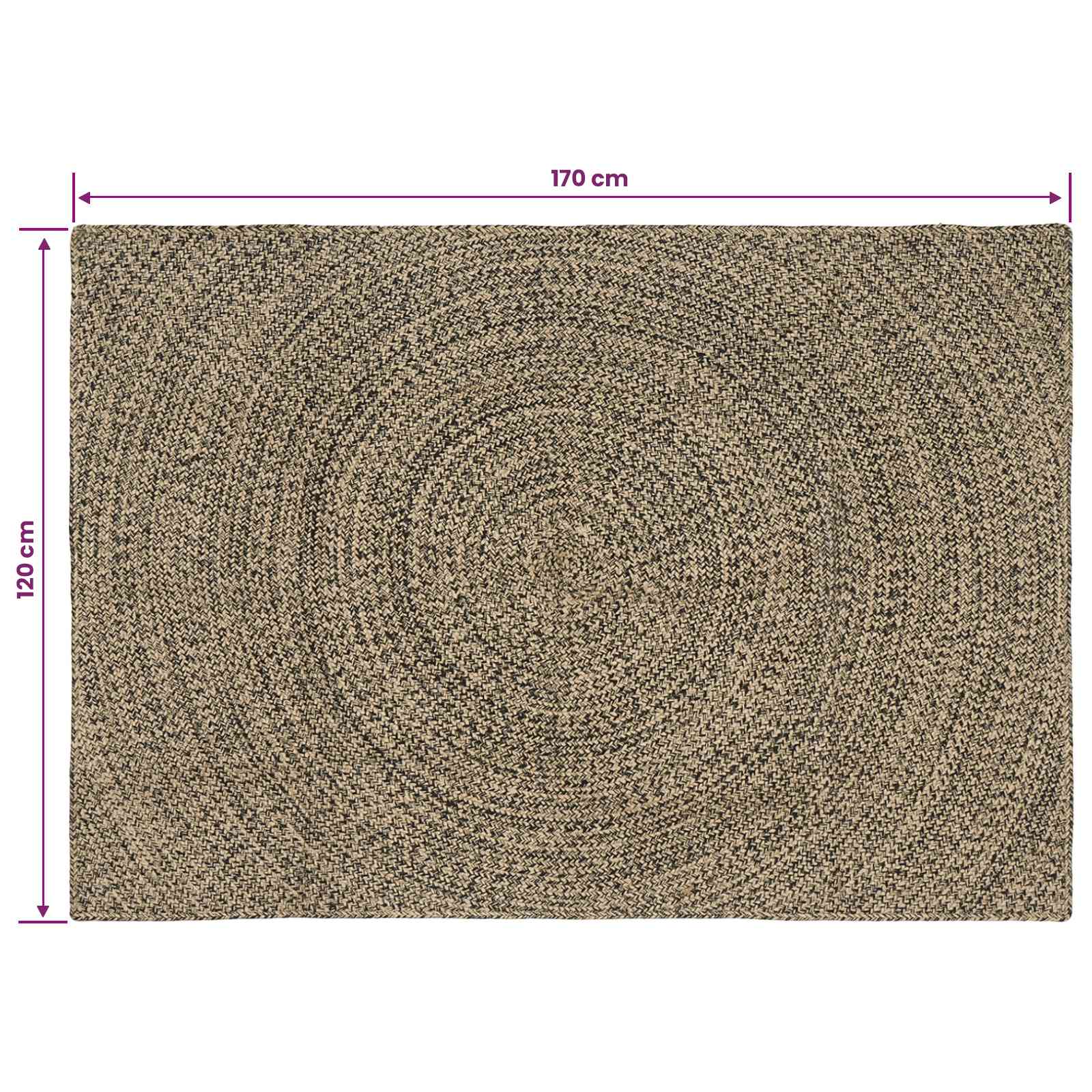 Tepisi za područja Prirodna i crna 120 x 170 cm Juta
