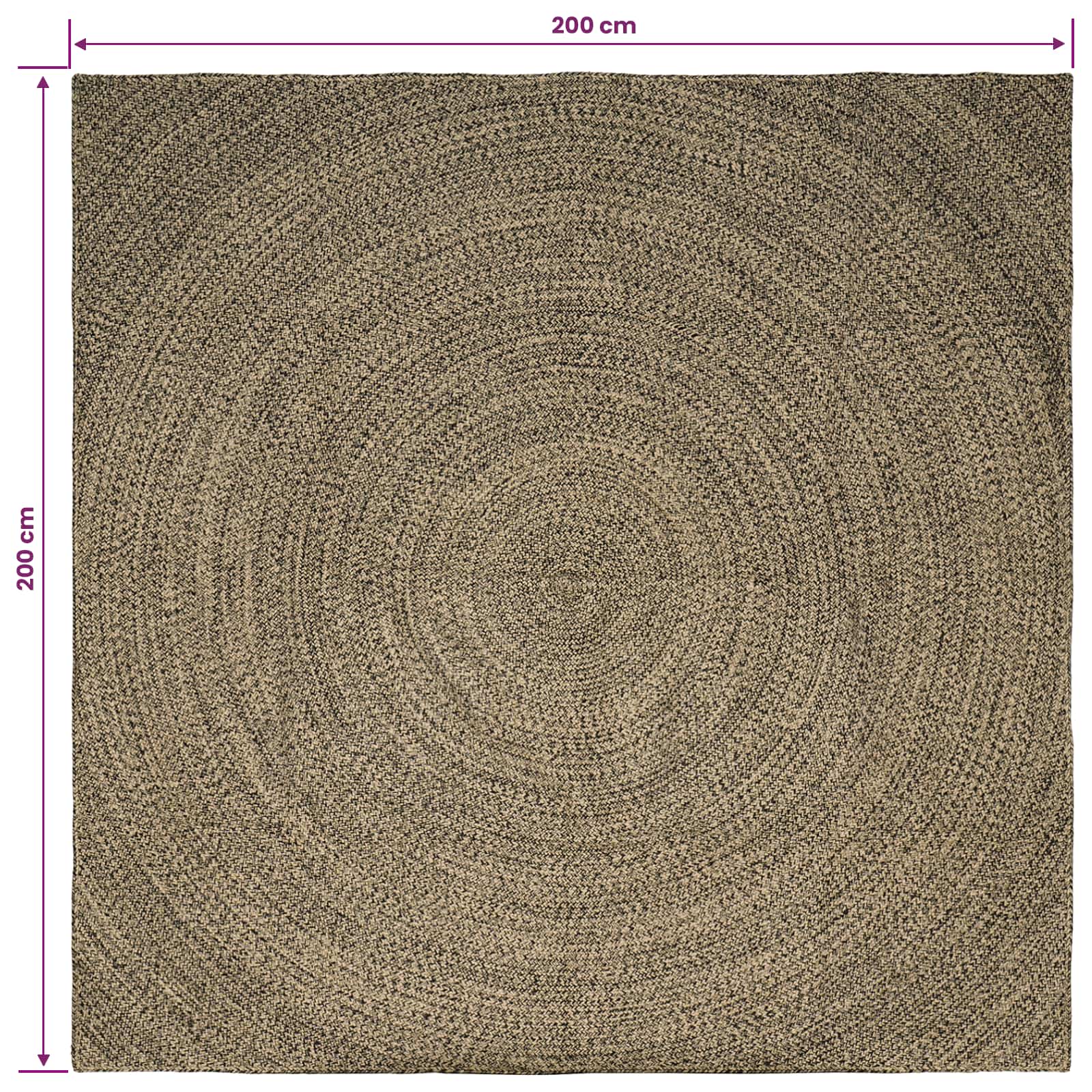 Tepisi za područja Prirodna i crna 200 x 200 cm Juta