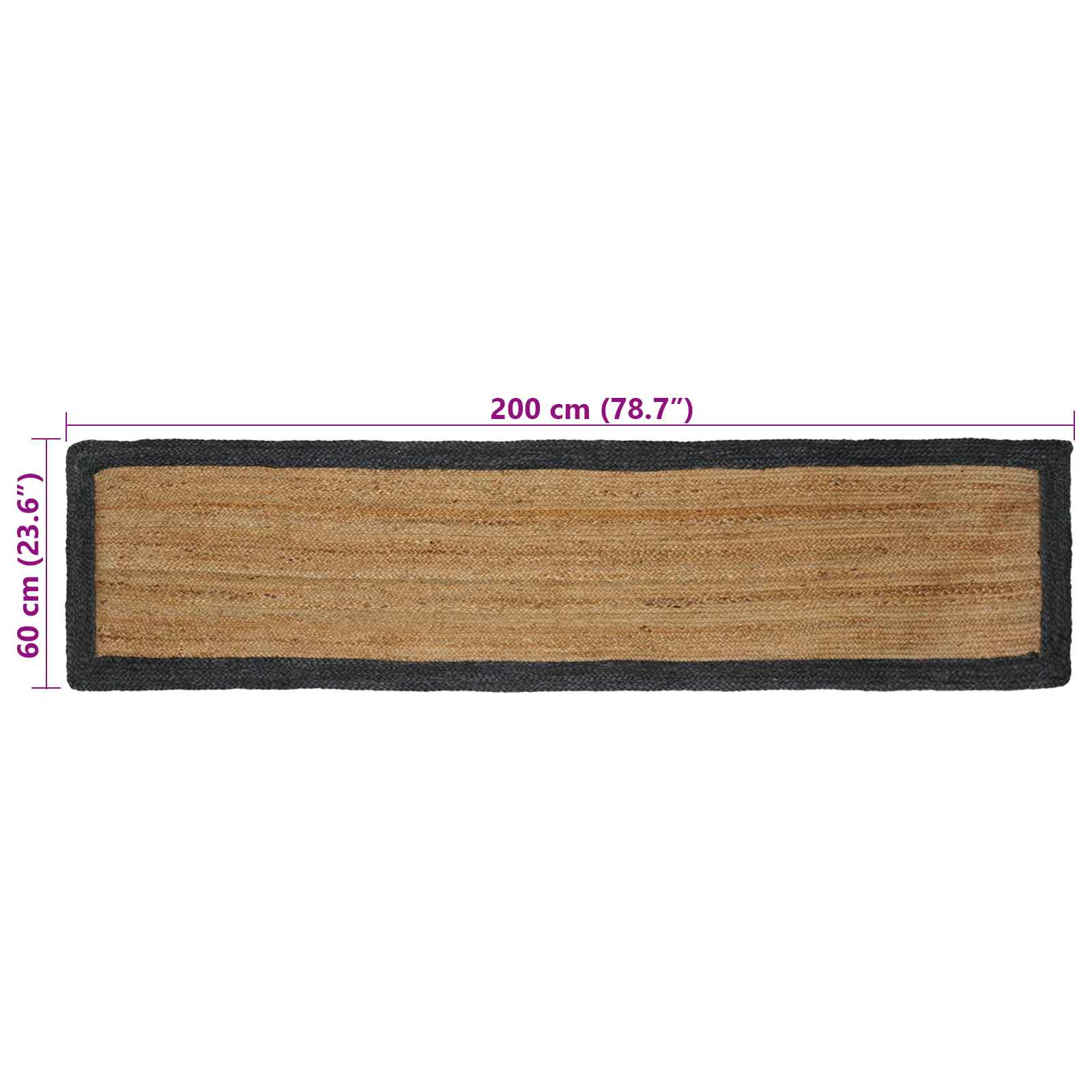 Tepisi za područja Prirodna i tamnosiva 60 x 200 cm Juta