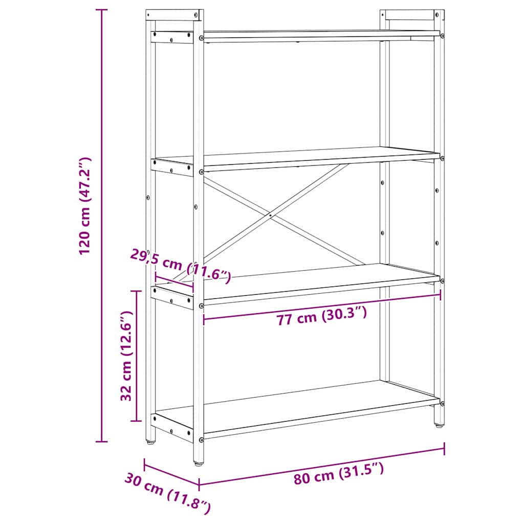 Polica Crni hrast 80 x 30 x 120 cm Konstruirano drvo