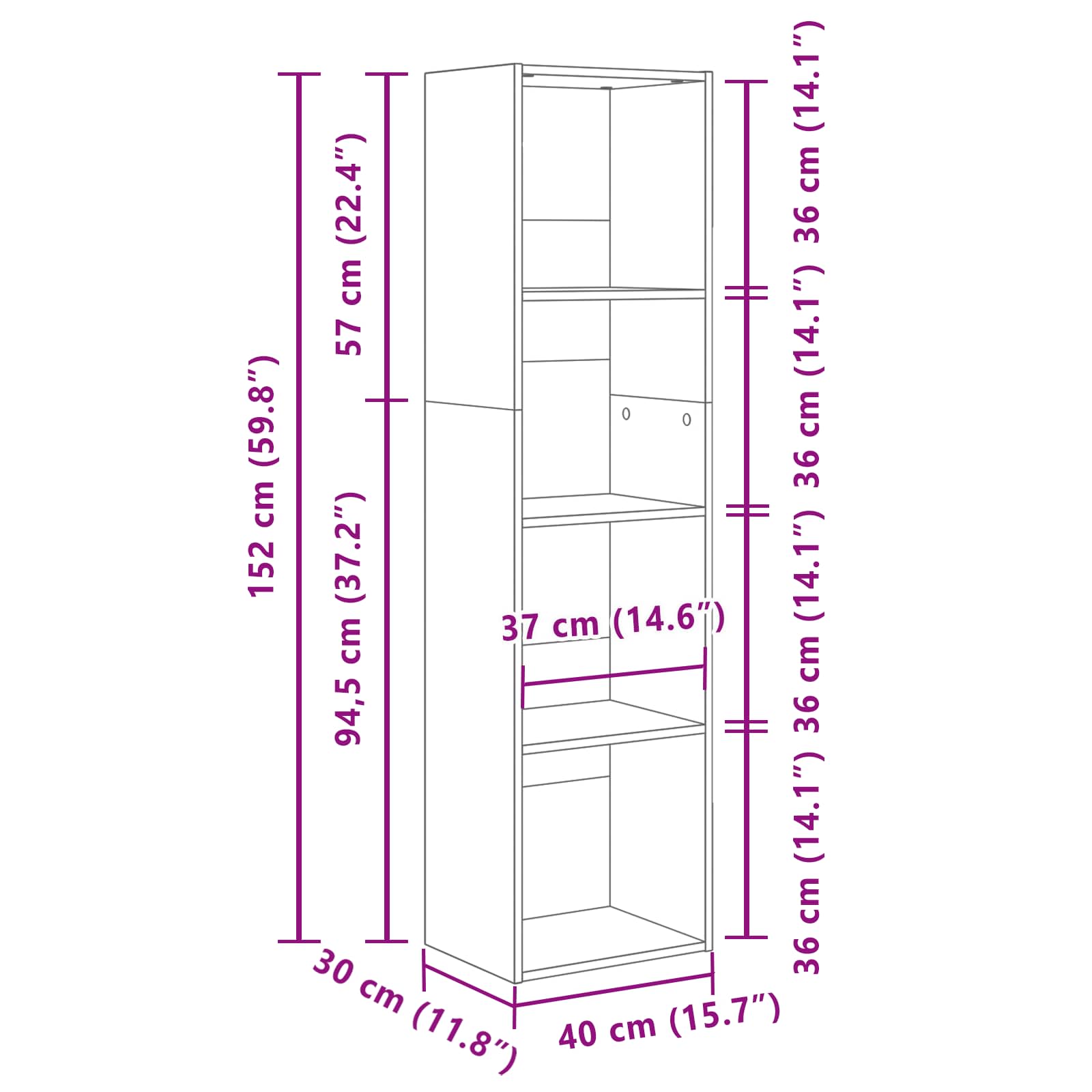 Polica Crni hrast 40 x 30 x 152 cm Konstruirano drvo