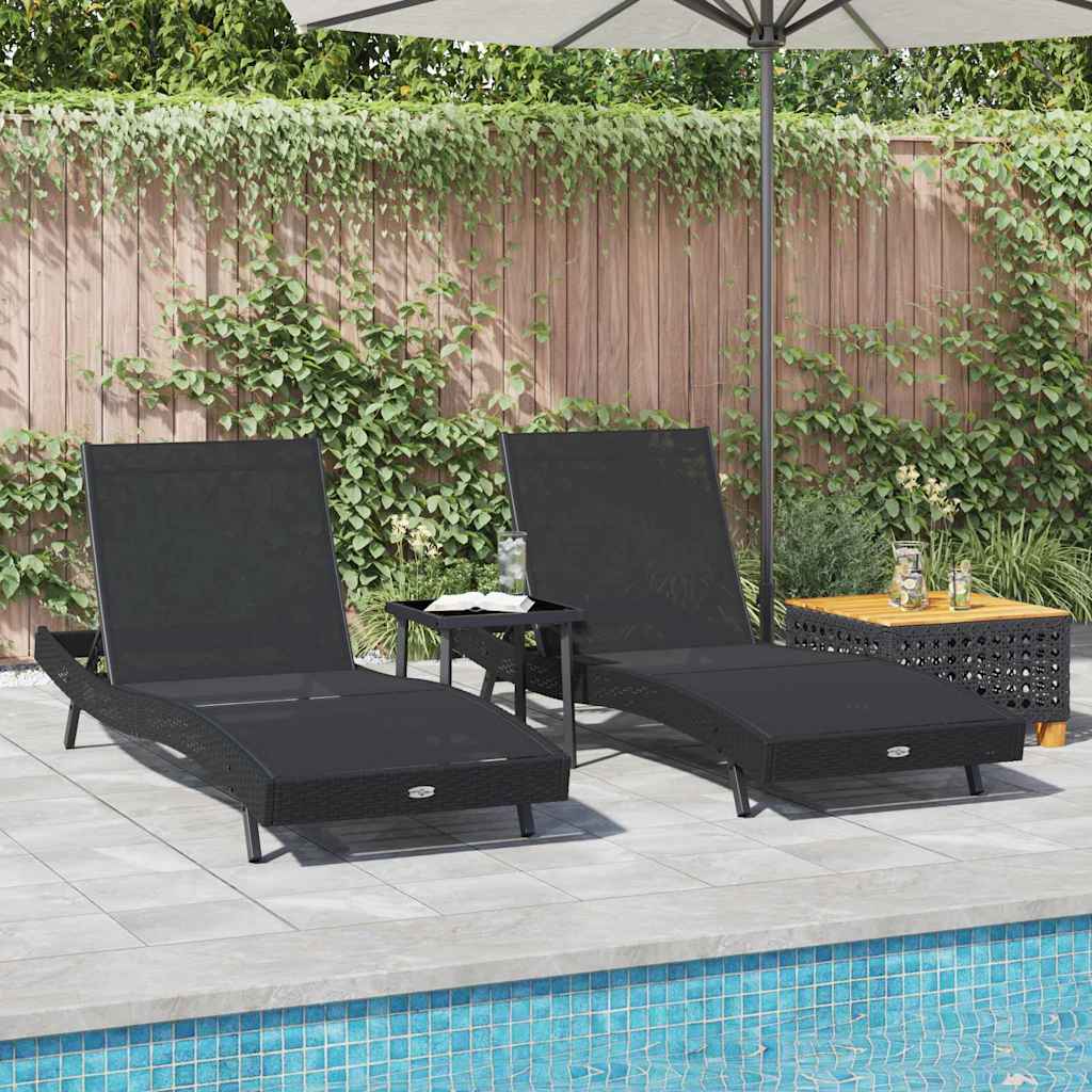Ležaljka 3 pcs Crna 197 x 70 x 82 cm poliratan