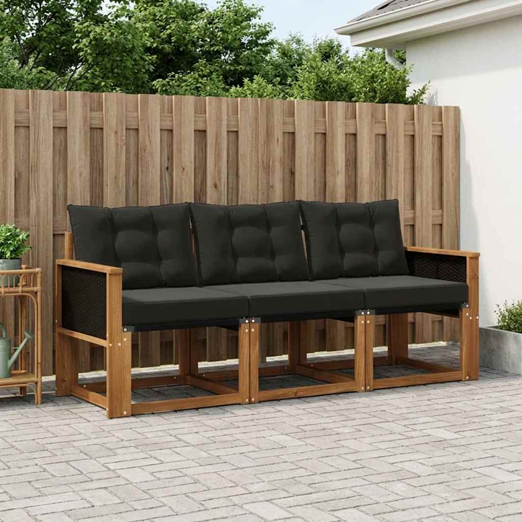 Set vanjskih sofa s jastukom 3 pcs Prirodna i crna