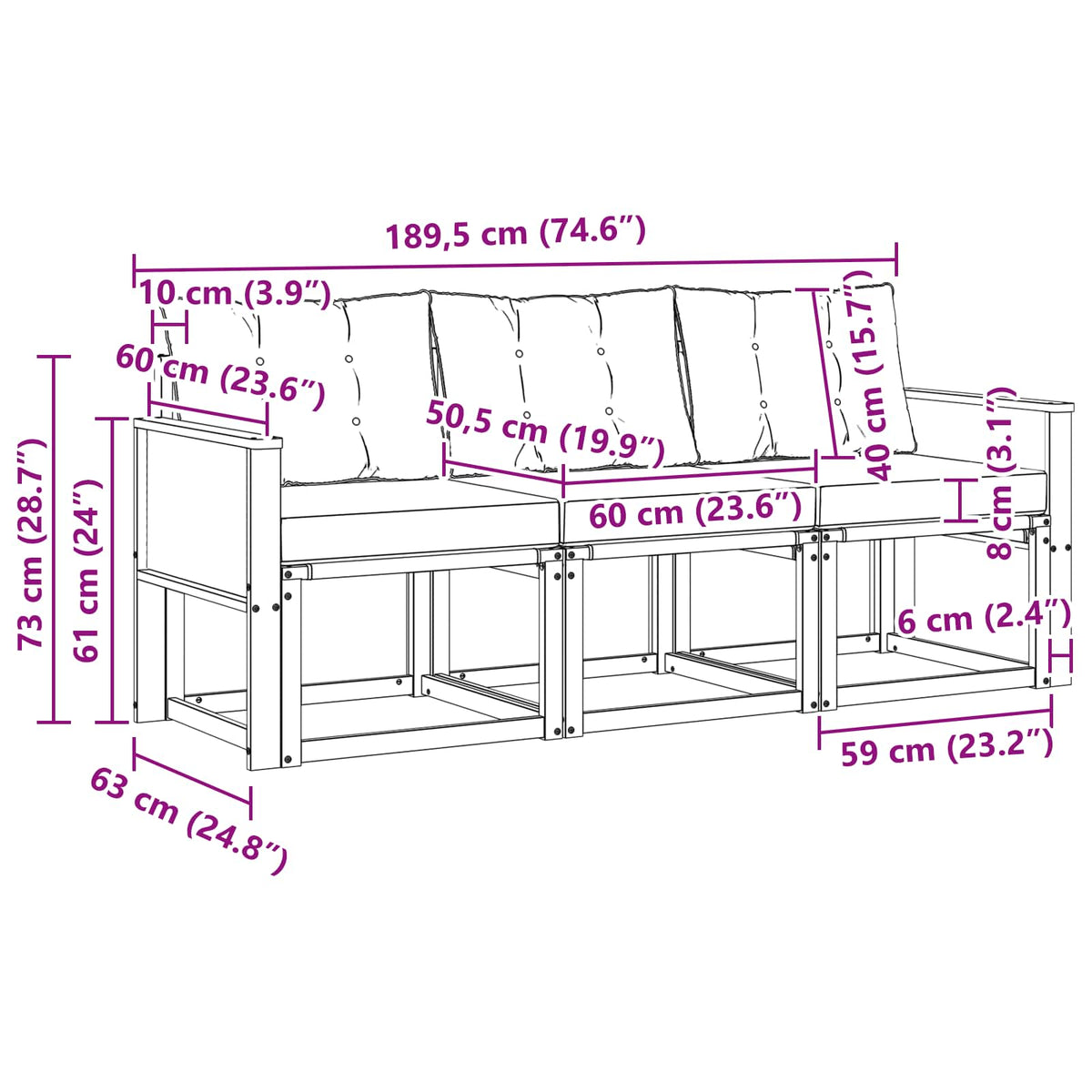 Set vanjskih sofa 3 kom. Prirodna i krem