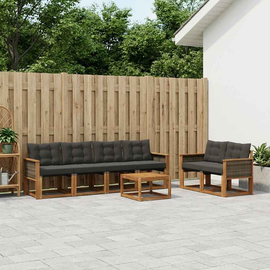 Set vanjskih sofa 7 kom. Prirodna i crna